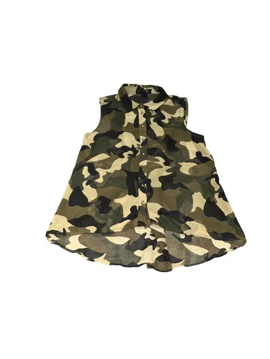 Forever 21 Medium Brown Black Camo Sleeveless Chiffon Blouse Grunge Utility Core - Picture 10 of 12